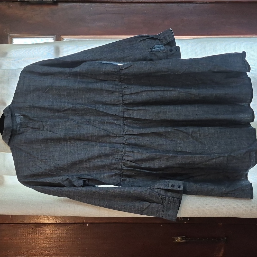 Button Front Lg. Petite Babydoll Blue Chambray Shirtdress Cotton Dress Mini - Picture 6 of 9